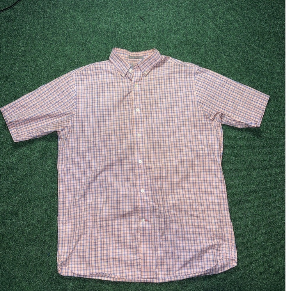 Daniel‎ Cremieux Short Sleeve Button Down Shirt Men's Size Large Orange And Blue